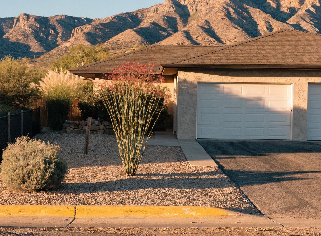 Suburban El Paso street with the Franklin Mountains in the background