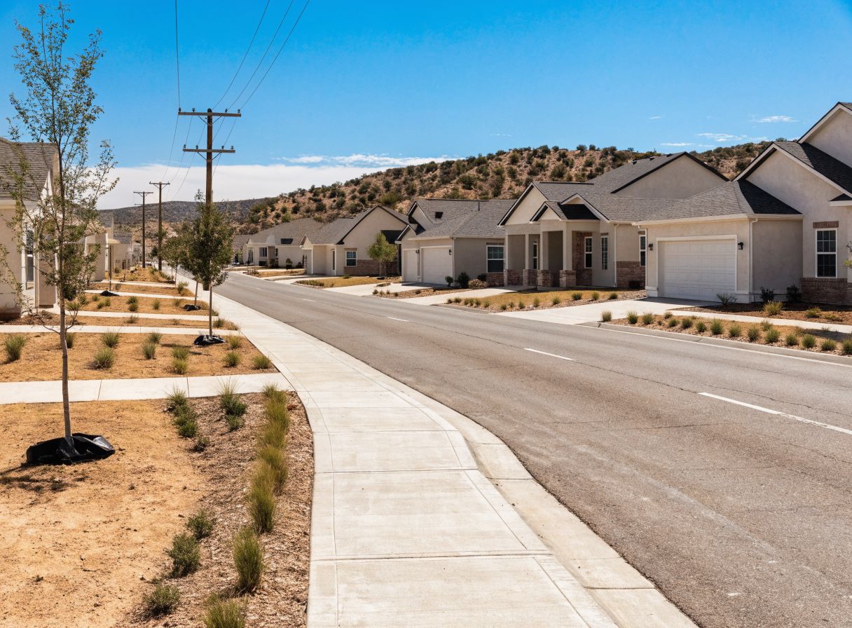 Newer suburban subdivision street with garage-front homes