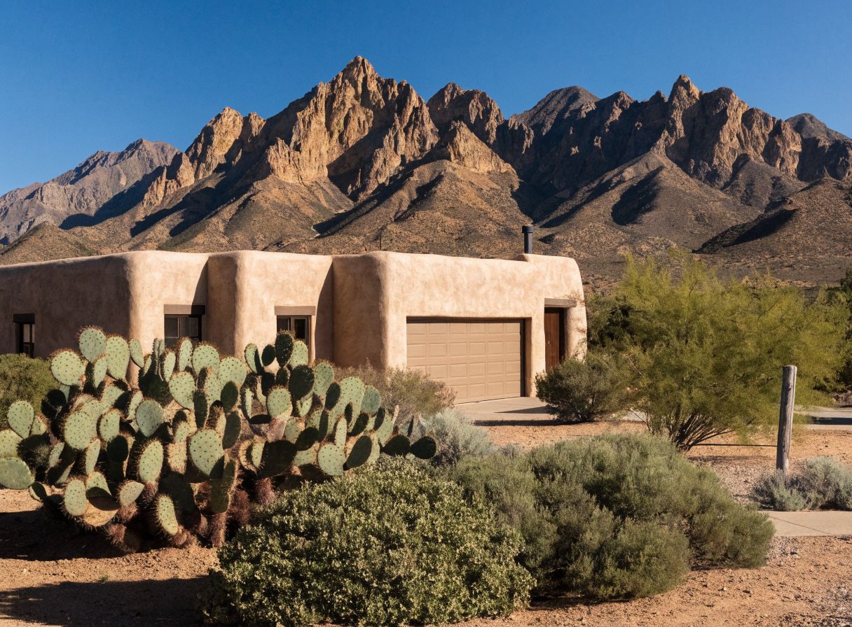Desert neighborhood street with the Organ Mountains in the distance